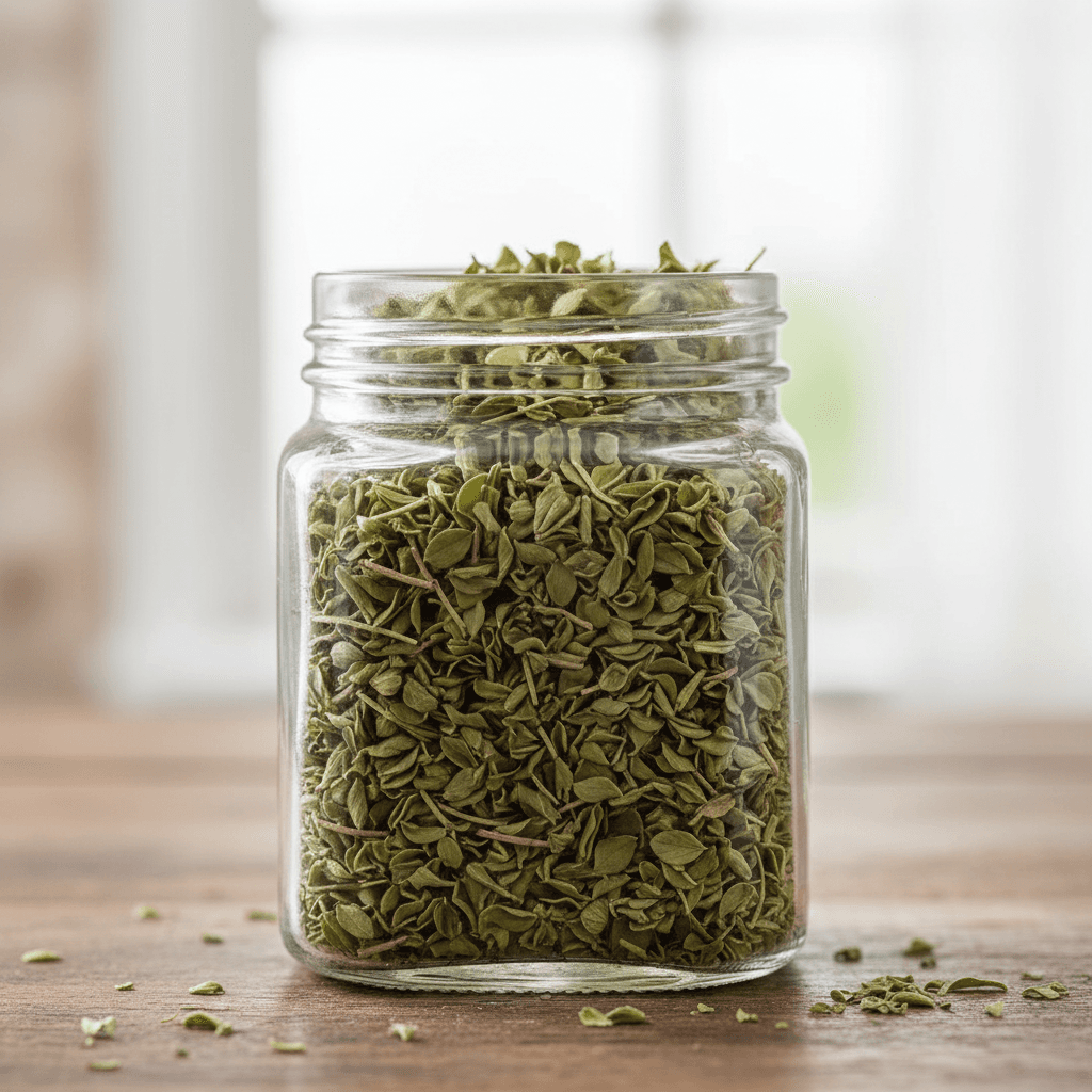 Pure organic oregano in jar